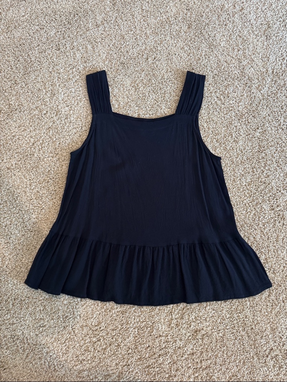 LOFT Navy Ruffle-Hem Square Neck Tank Top